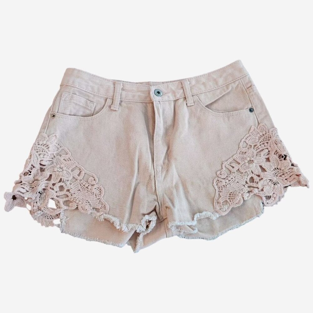 🪻BOGO🪻 Forever 21 Women's High Rise‎ Blush Pink Lacey Denim Shorts